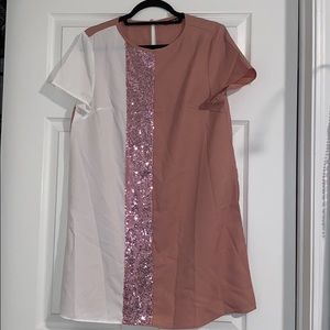 Sequin Detail Colorblock Tunic Dress.